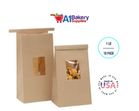 1 LB Kraft Poly-Lined Reclosable Tin Tie Bags Window - 10 Pack