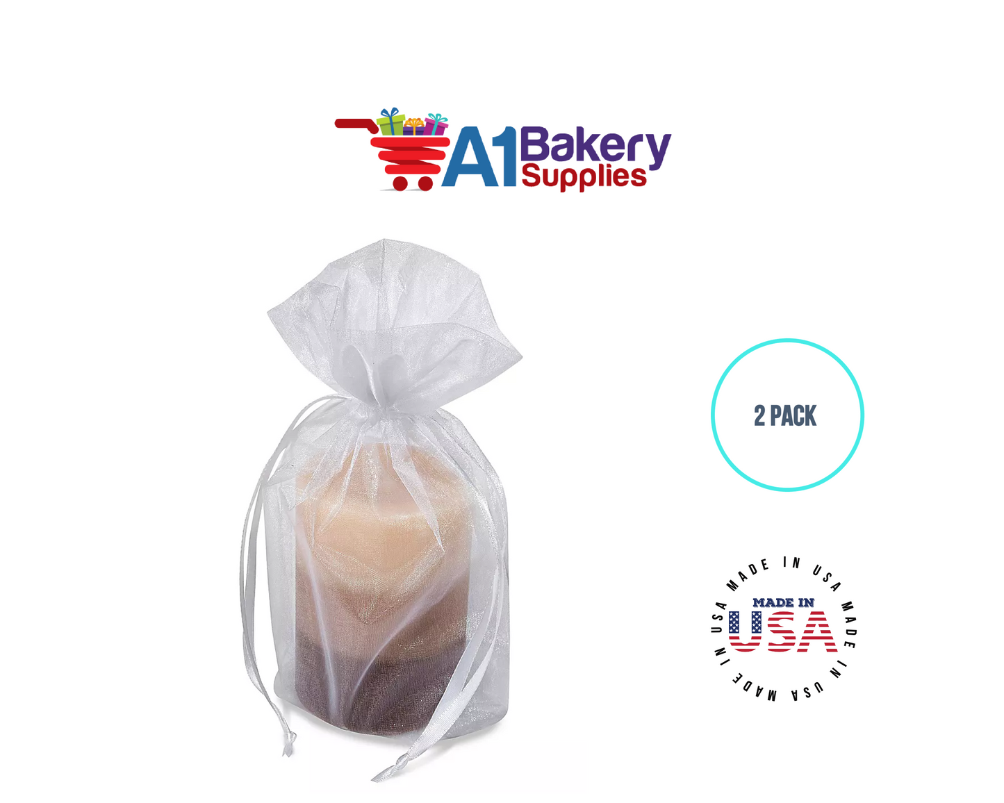 White Organza Fabric Gift Bags – Pack of 2 with Size 22.5 x 25 inch by A1 Bakery Supplies