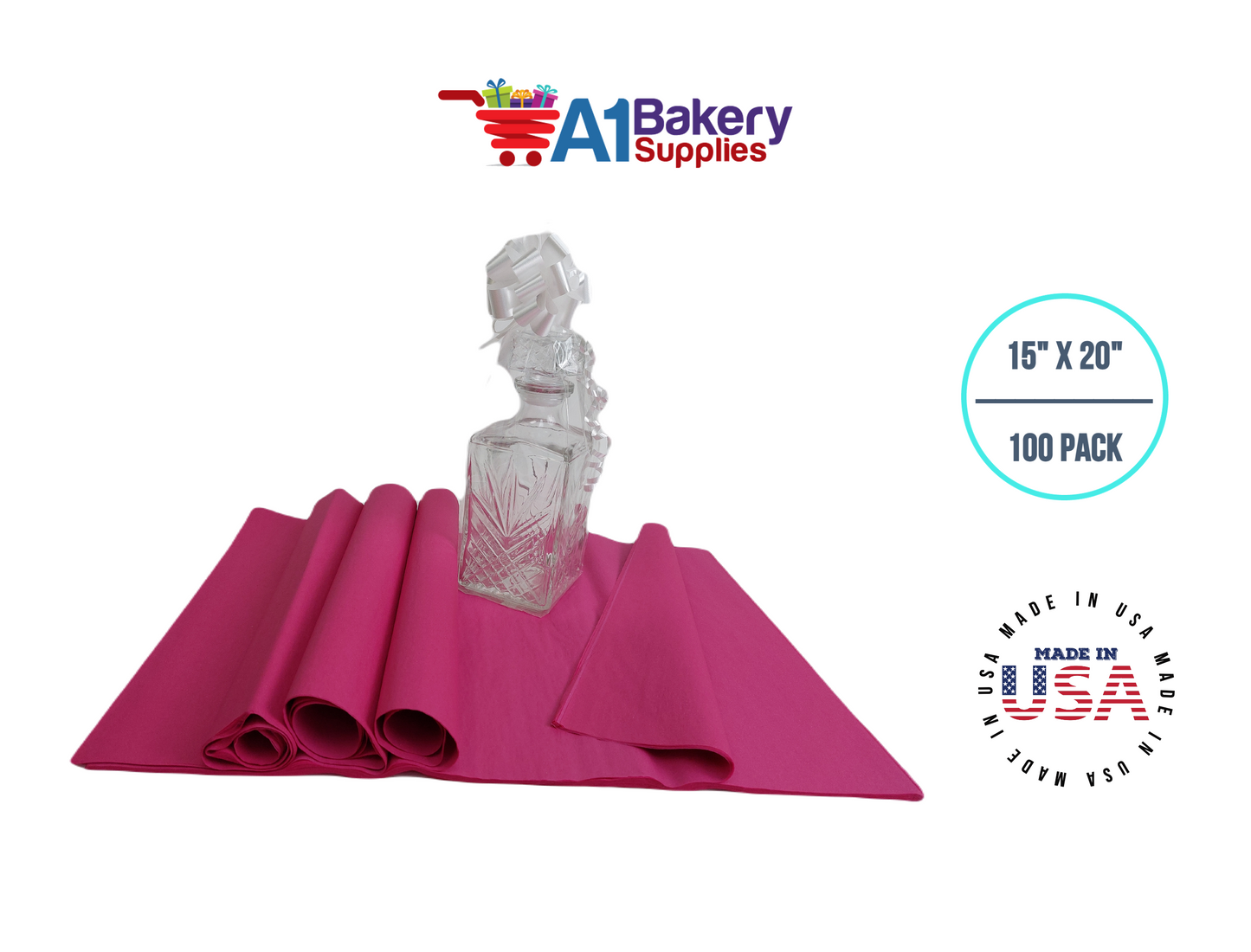 Cerise Pink Tissue Paper Squares, Bulk 100 Sheets, Premium Gift Wrap and Art Supplies for Birthdays, Holidays, or Presents by A1BakerySupplies, Large 15 Inch x 20 Inch