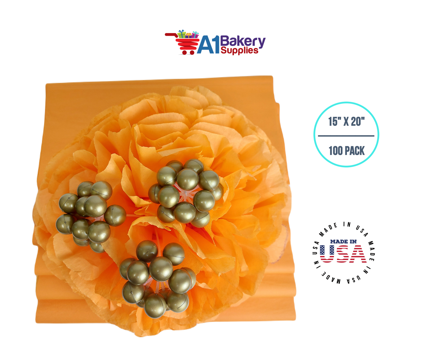 Tangerine Tissue Paper 15 Inch x 20 Inch - 100 Sheets