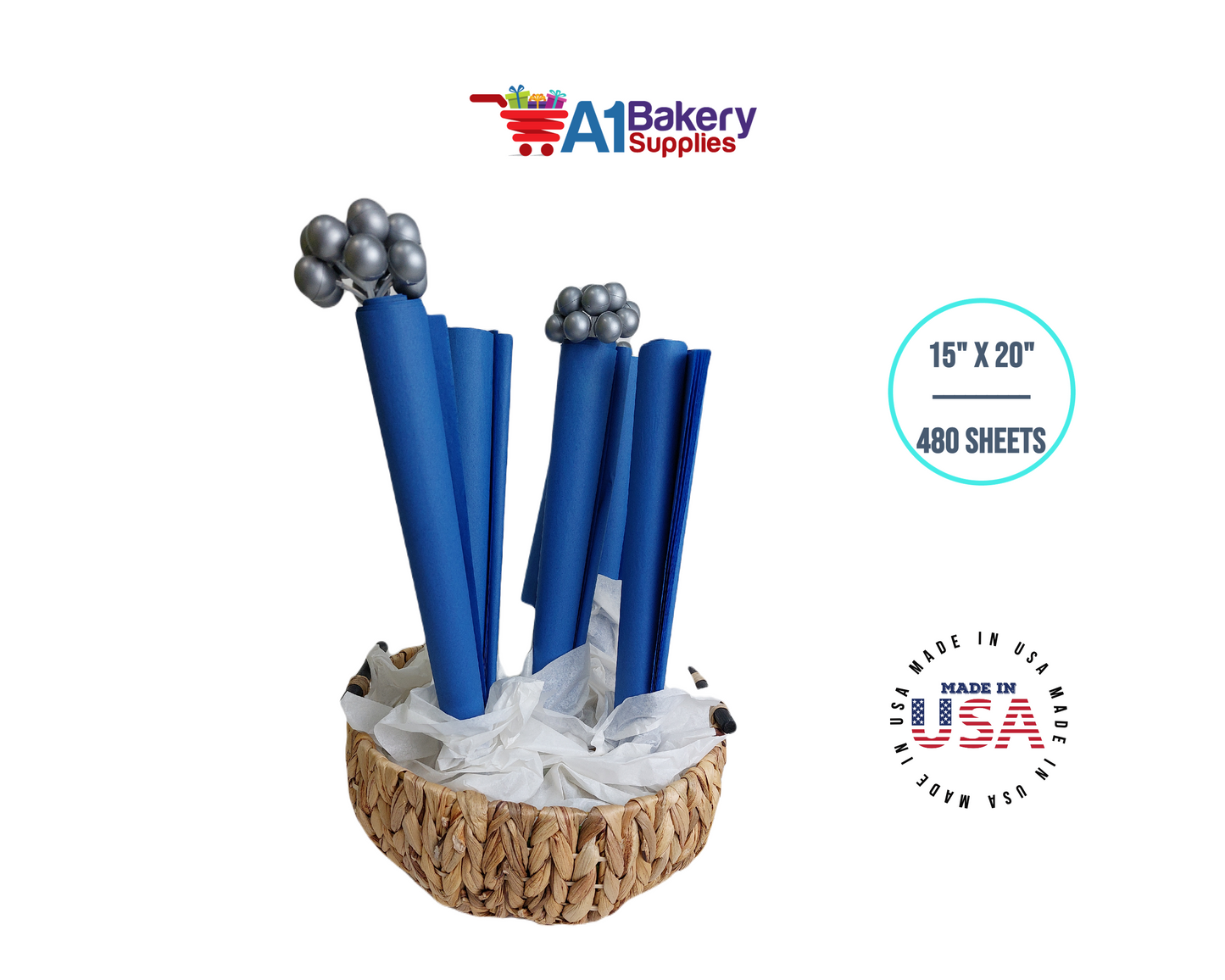 Dark Blue Tissue Paper Squares, Bulk 480 Sheets, Premium Gift Wrap and Art Supplies for Birthdays, Holidays, or Presents by A1BakerySupplies, Large 15 Inch x 20 Inch