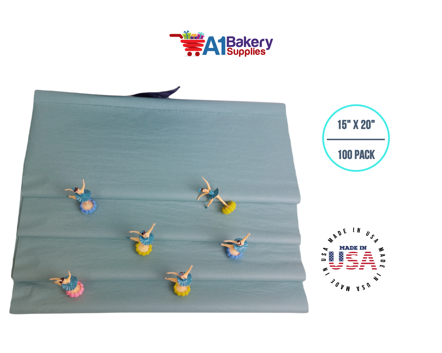 Blue Haze Tissue Paper Squares, Bulk 100 Sheets, Premium Gift Wrap and Art Supplies for Birthdays, Holidays, or Presents by A1BakerySupplies, Large 15 Inch x 20 Inch