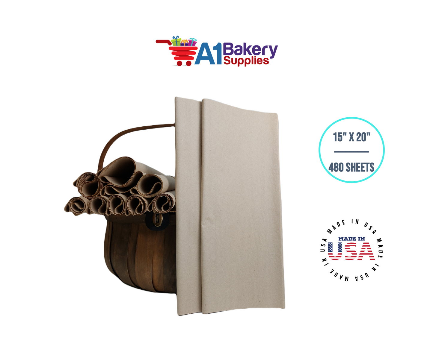 Desert Tan  Tissue Paper Squares, Bulk 480 Sheets, Premium Gift Wrap and Art Supplies for Birthdays, Holidays, or Presents by A1BakerySupplies, Large 15 Inch x 20 Inch