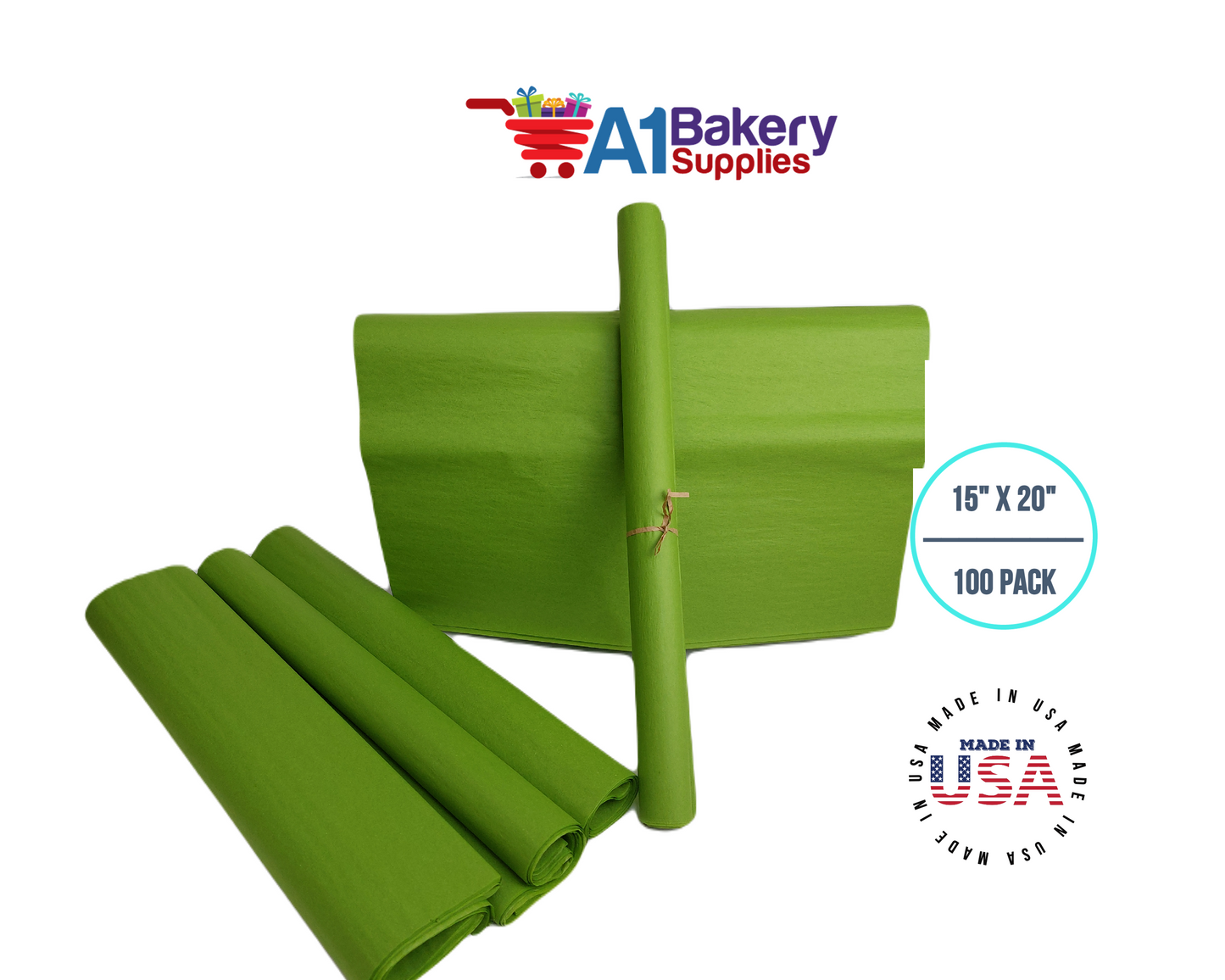 Oasis Green Tissue Paper Squares, Bulk 100 Sheets, Premium Gift Wrap and Art Supplies for Birthdays, Holidays, or Presents by A1BakerySupplies, Large 15 Inch x 20 Inch