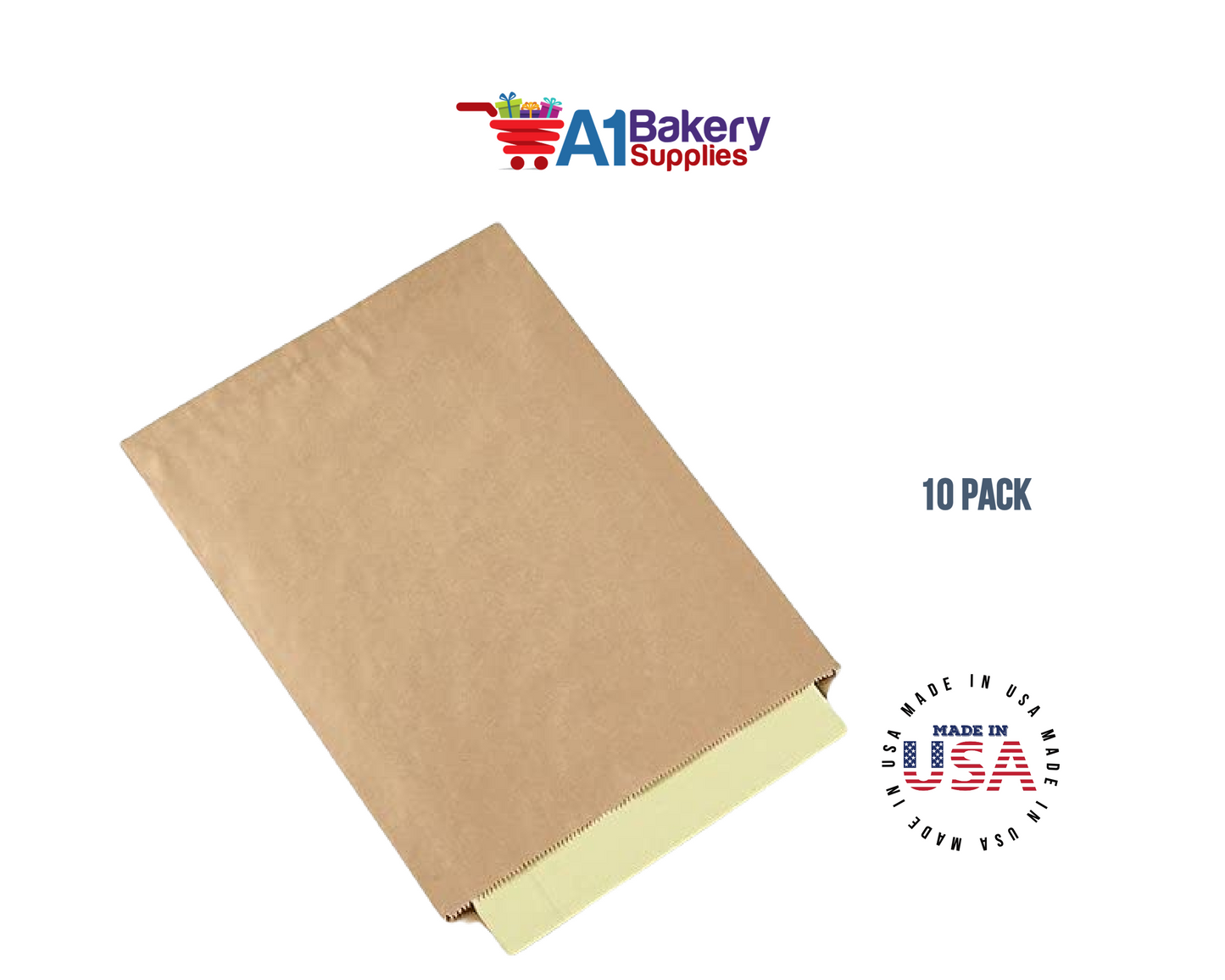 Kraft Brown Flat Paper Merchandise Bags 10 pack by A1 bakery supplies (10x13)