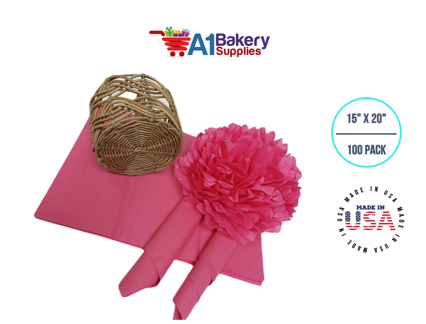 Azalea Pink Tissue Paper Squares, Bulk 100 Sheets, Premium Gift Wrap and Art Supplies for Birthdays, Holidays, or Presents by A1BakerySupplies, Large 15 Inch x 20 Inch