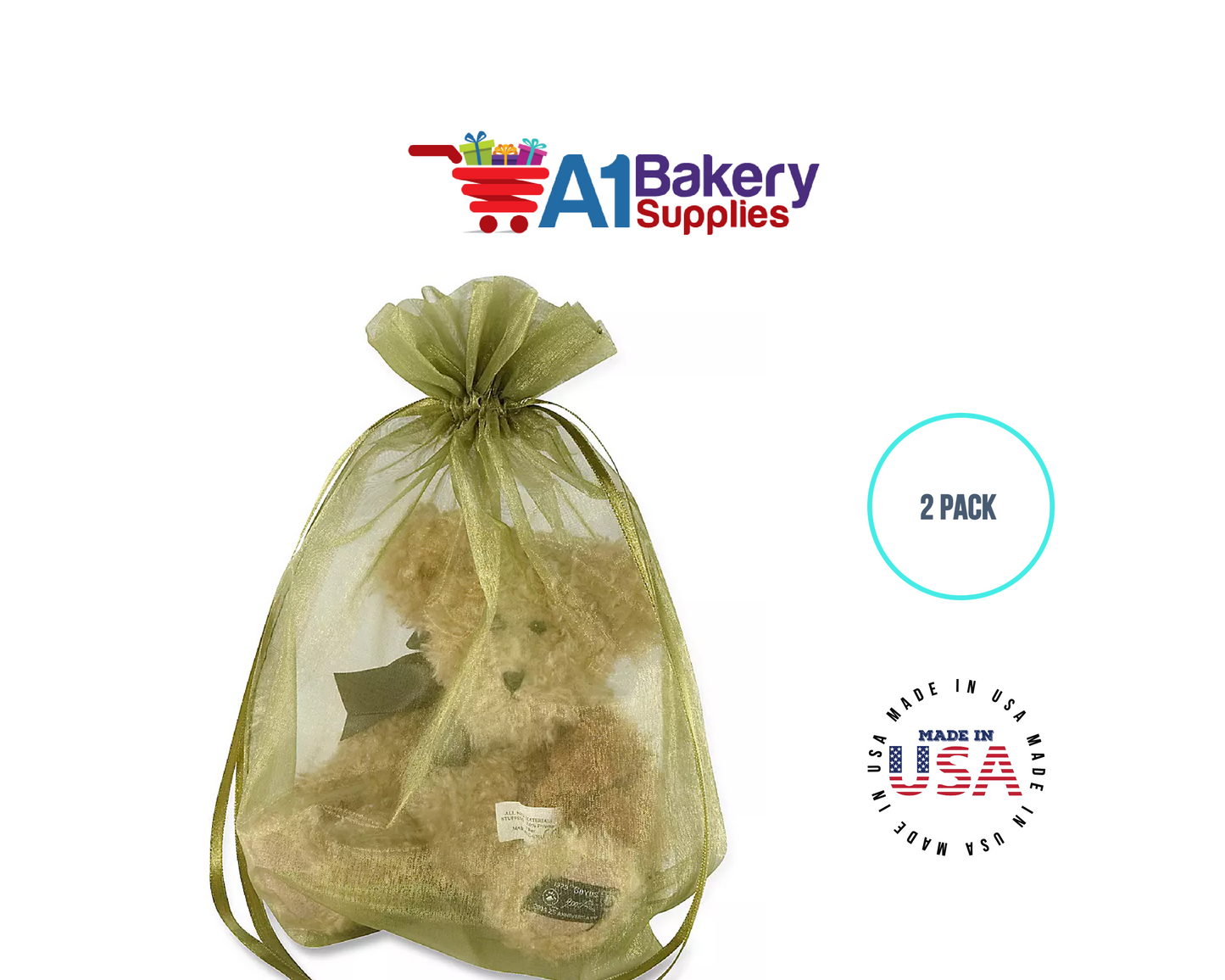 Moss Organza Fabric Gift Bags – Pack of 2 with Size 22.5 x 25 inch by A1 Bakery Supplies