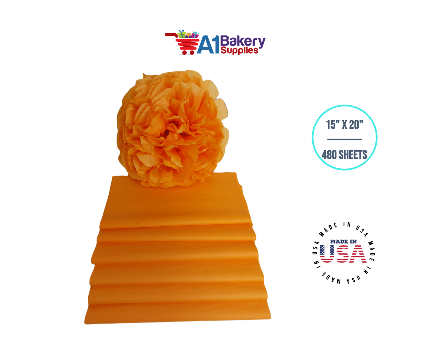 Tangerine Light Orange Bulk Tissue Paper 15 Inch x 20 Inch - 480 Sheets