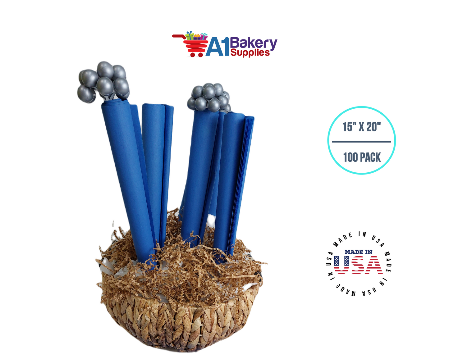 Dark Blue Gift Wrap Tissue Paper - Premium Quality Paper Made in USA 15 Inch x 20 Inch - 100 Sheets