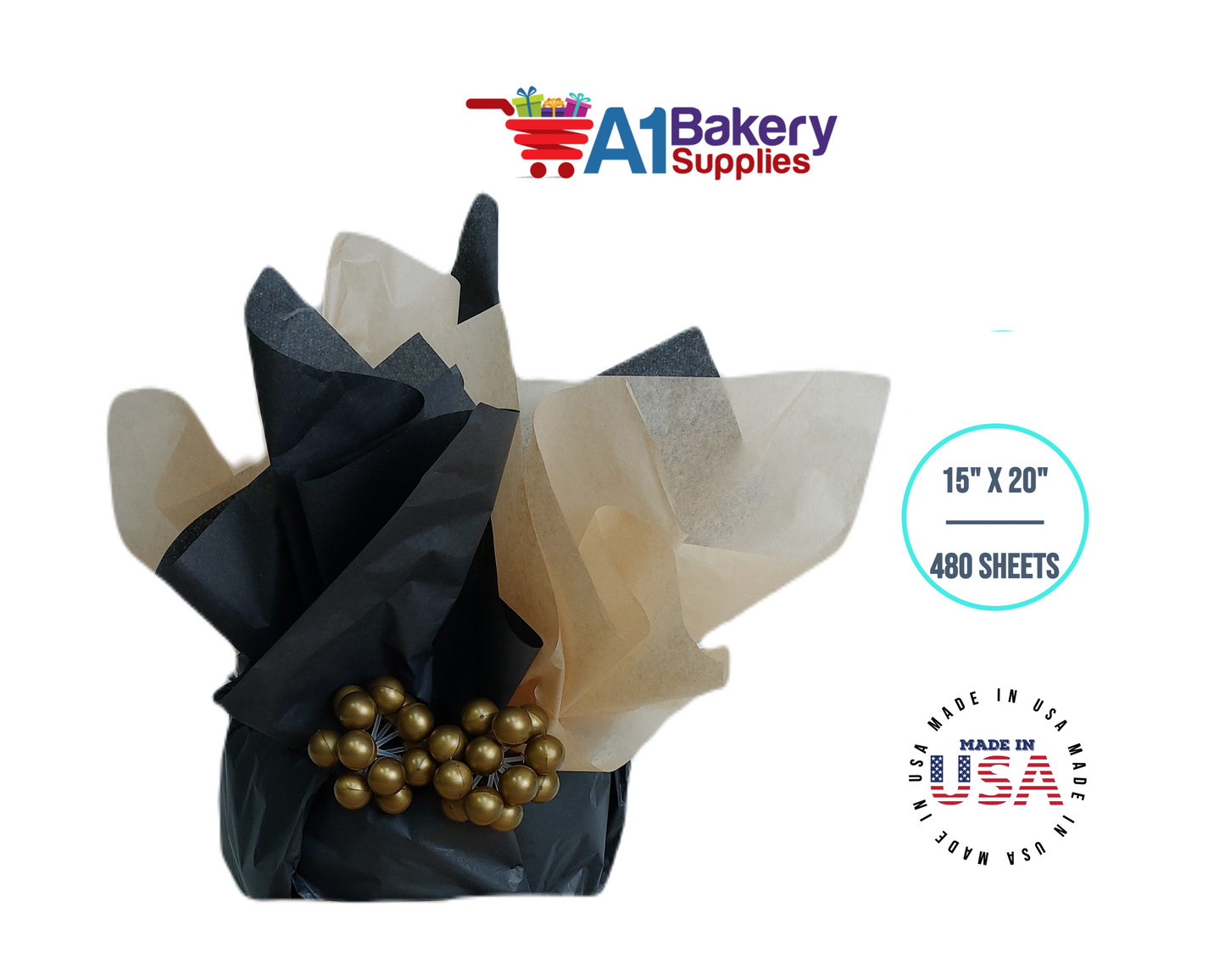 Solid Craft Tissue Paper Squares, Bulk480 Sheets, Premium Gift Wrap and Art Supplies for Birthdays, Holidays, or Presents by A1BakerySupplies, Large 15 Inch x 20 Inch