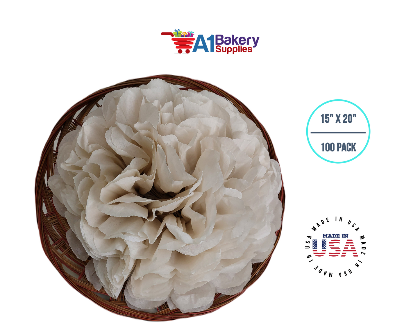 OatMeal Tissue Paper Squares, Bulk 100 Sheets, Premium Gift Wrap and Art Supplies for Birthdays, Holidays, or Presents by A1BakerySupplies, Large 15 Inch x 20 Inch