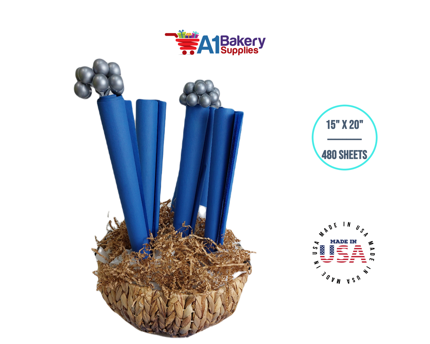 Dark Blue High Quality Gift Wrap Color Tissue Paper - Premium Quality Paper Made in USA 15 Inch x 20 Inch- 480 Sheets per Pack