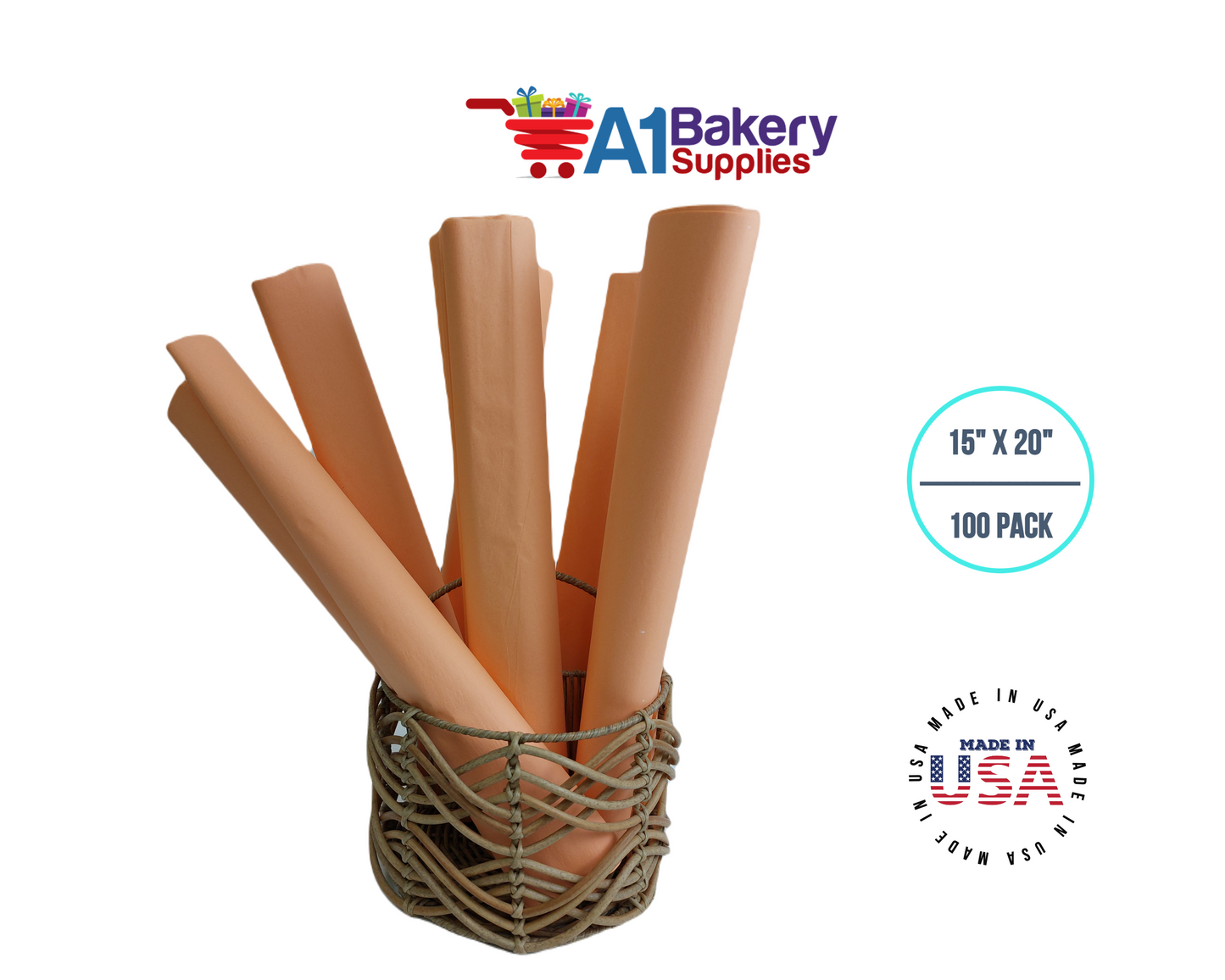 Peach Tissue Paper Squares Bulk 100 Sheets Premium Gift Wrap and Art Supplies for Birthdays Holidays or Presents by A1 Bakery Supplies Large 15 Inch x 20 Inch