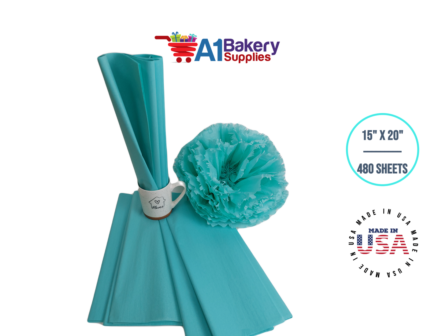 AQUA BLUE Color Tissue Paper 15 Inch x 20 Inch - 480 Sheets