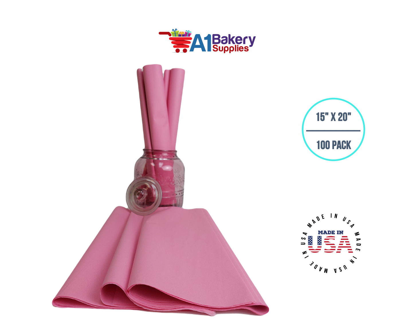 Dark Pink Tissue Paper Squares, Bulk 100 Sheets, Premium Gift Wrap and Art Supplies for Birthdays, Holidays, or Presents by A1BakerySupplies, Large 15 Inch x 20 Inch