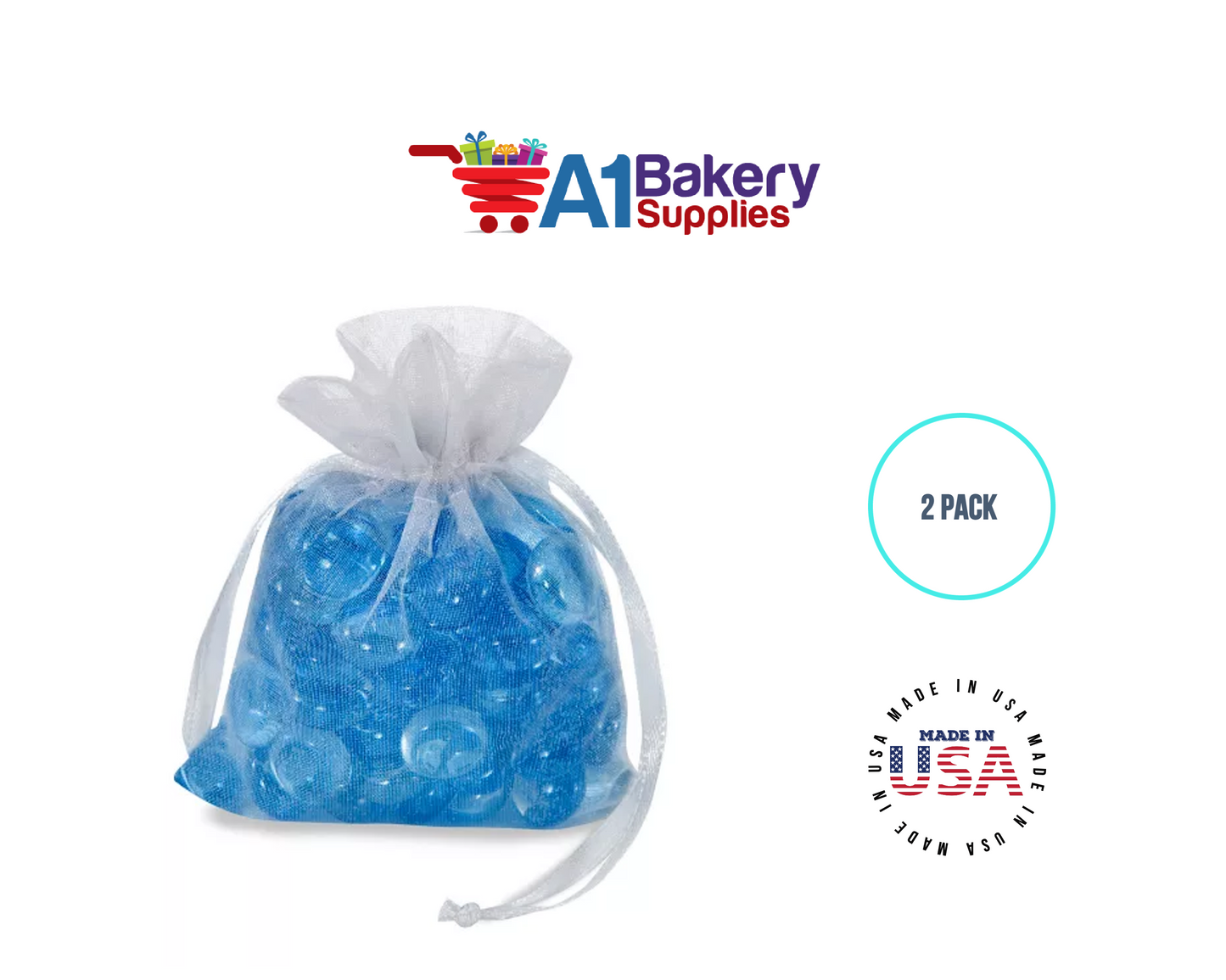 White Organza Fabric Gift Bags – Pack of 2 with Size 22.5 x 25 inch by A1 Bakery Supplies