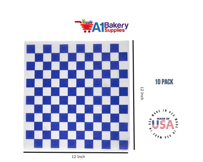 Deli Sandwich Wraps Basket Liners and Food Wrapping Liner Papers by A1 Bakery Supplies of 10 pack (Blue Checked)