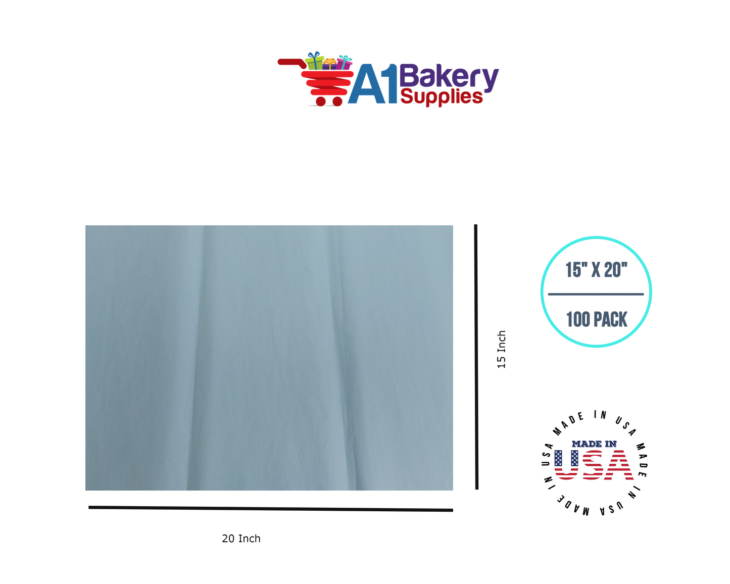 Light Blue Tissue Paper 15 Inch X 20 Inch - 100 Sheets