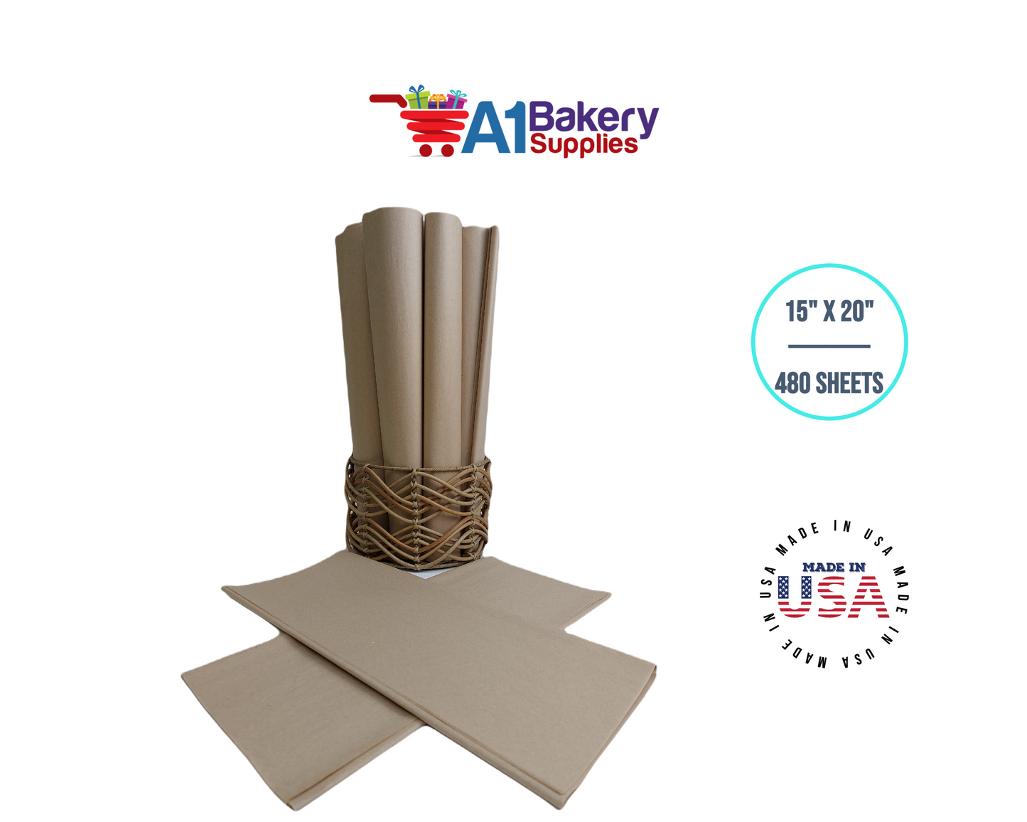 Desert Tan  Tissue Paper Squares, Bulk 480 Sheets, Premium Gift Wrap and Art Supplies for Birthdays, Holidays, or Presents by A1BakerySupplies, Large 15 Inch x 20 Inch