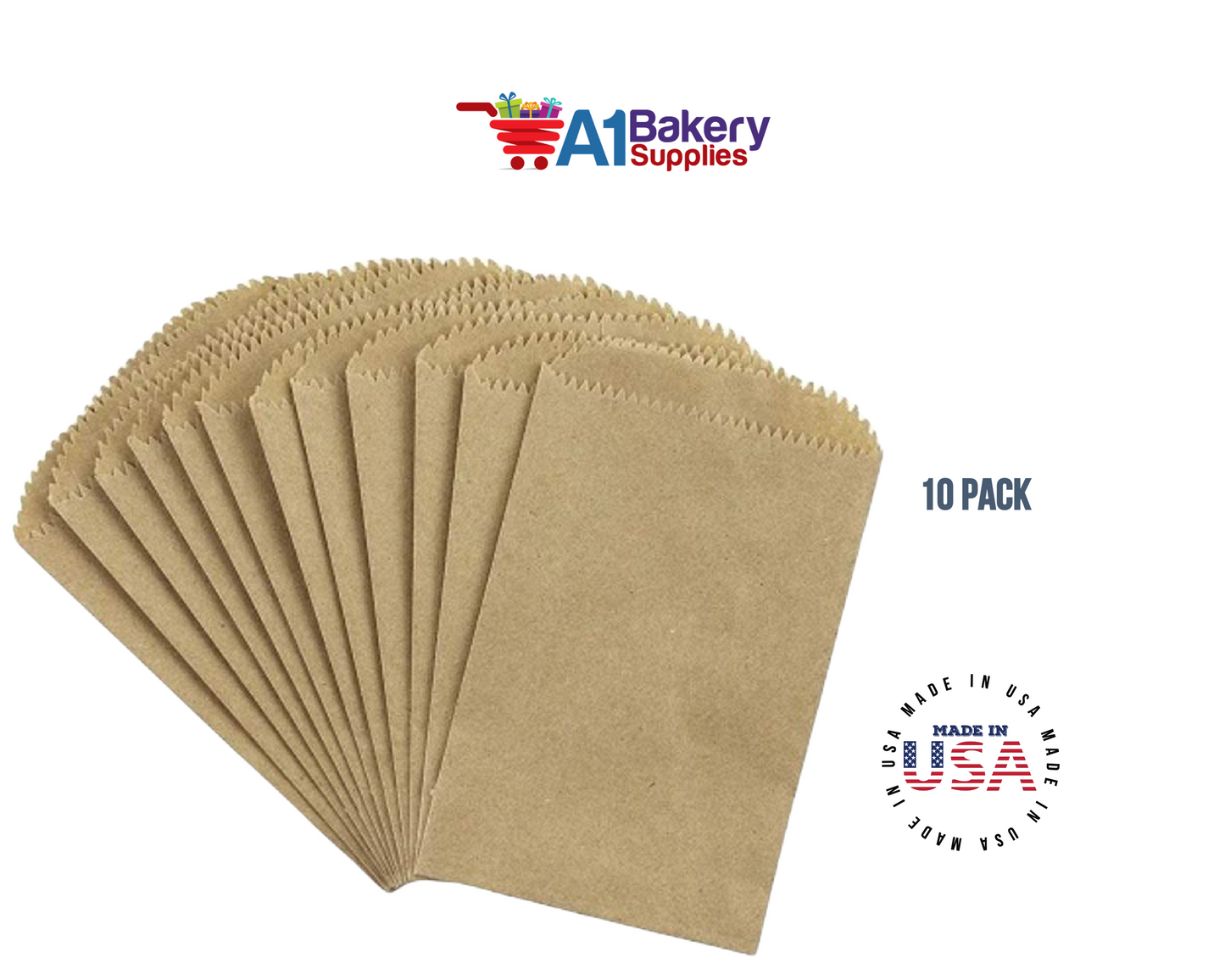 Kraft Brown Flat Paper Merchandise Bags 10 pack by A1 bakery supplies (10x13)