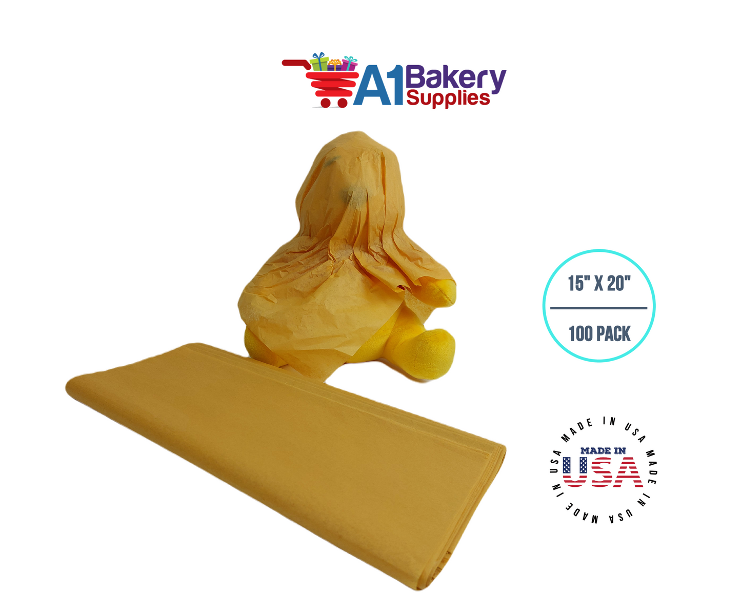 Noble gold Tissue Paper Squares, Bulk 100 Sheets, Premium Gift Wrap and Art Supplies for Birthdays, Holidays, or Presents by A1BakerySupplies, Large 15 Inch x 20 Inch