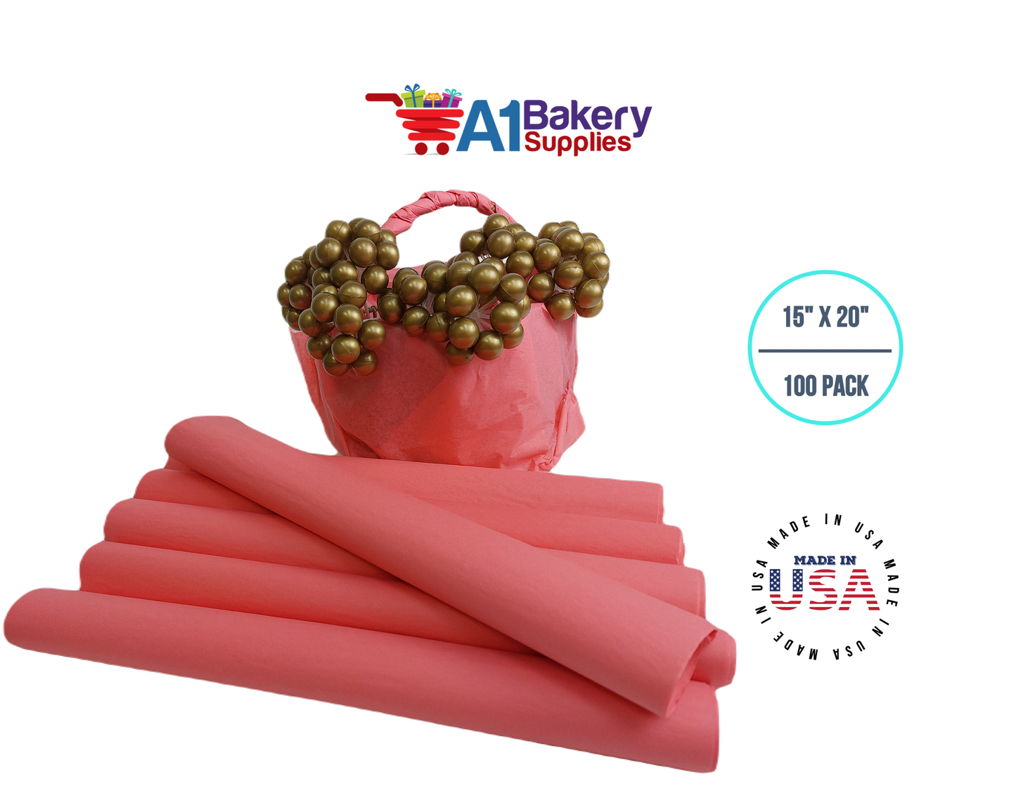 Coral Rose Color Gift Wrap Tissue Paper 15 Inch x 20 Inch - 100 Sheets Pack