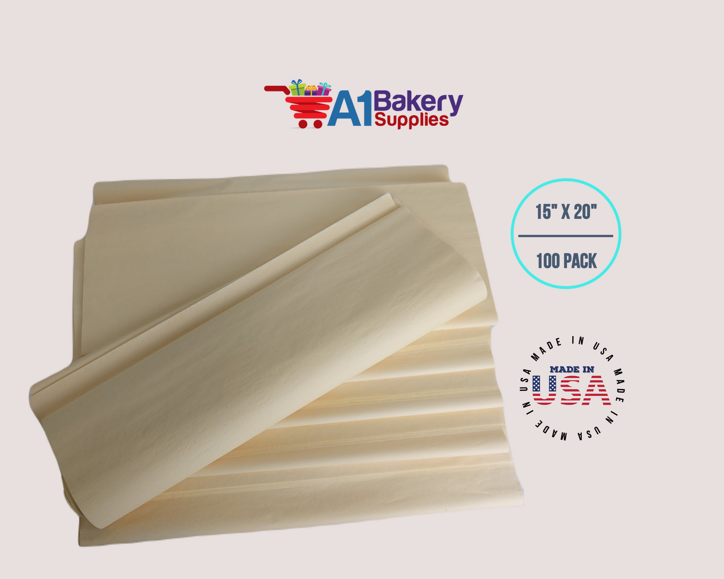 French Vanilla  Tissue Paper Squares, Bulk 100 Sheets, Premium Gift Wrap and Art Supplies for Birthdays, Holidays, or Presents by A1BakerySupplies, Large 15 Inch x 20 Inch