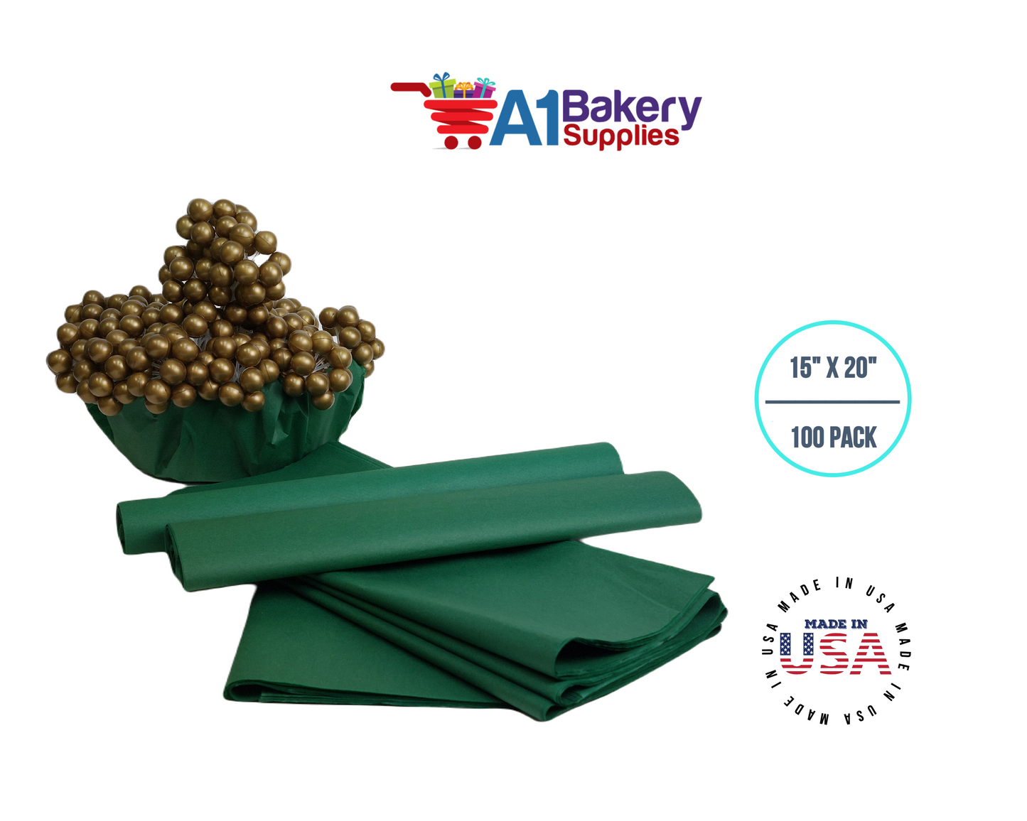 Holiday Green Wrap Tissue Paper 15 Inch X 20 Inch - 100 Sheets