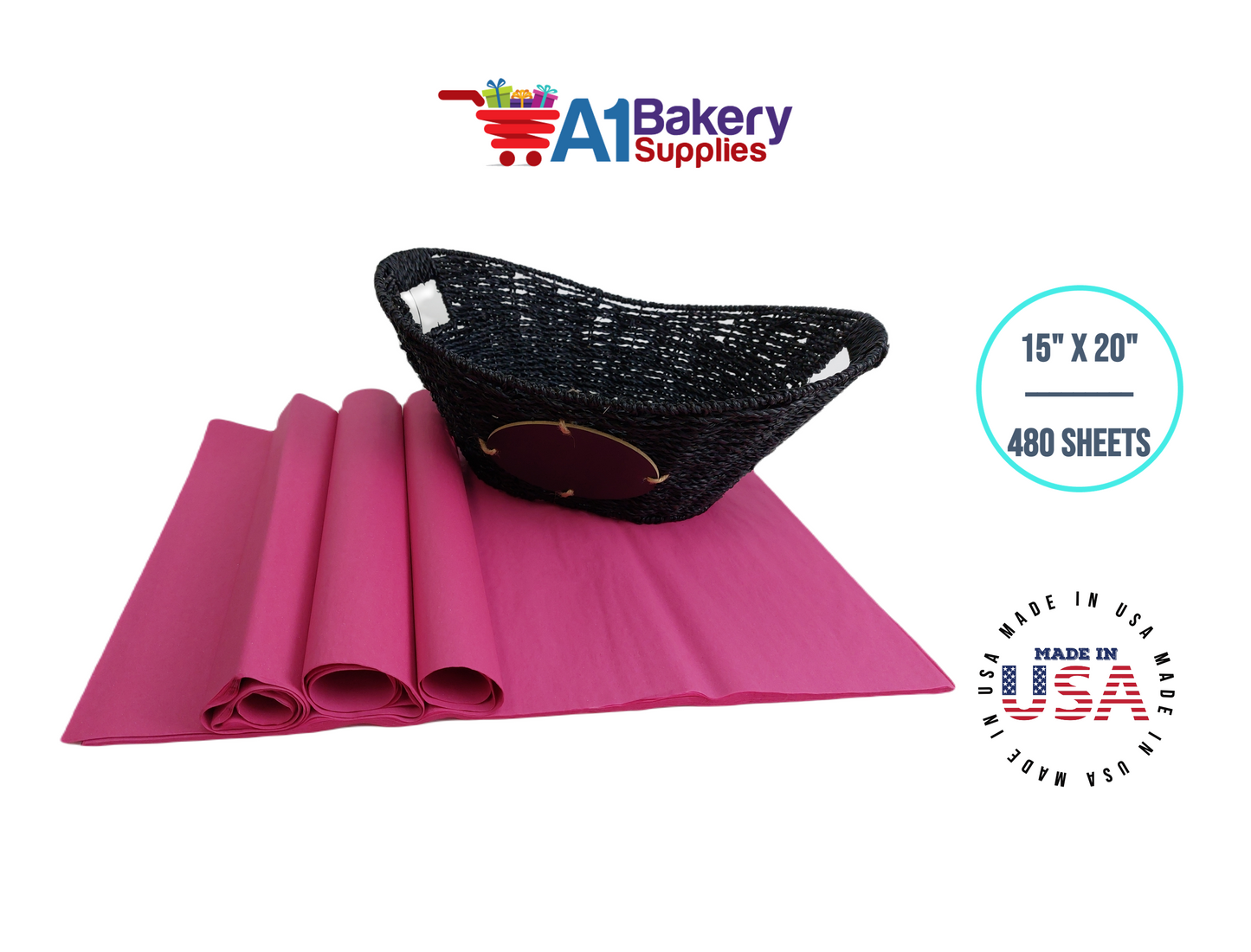 Cerise Pink Tissue Paper Squares, Bulk 480 Sheets, Premium Gift Wrap and Art Supplies for Birthdays, Holidays, or Presents by A1BakerySupplies, Large 15 Inch x 20 Inch