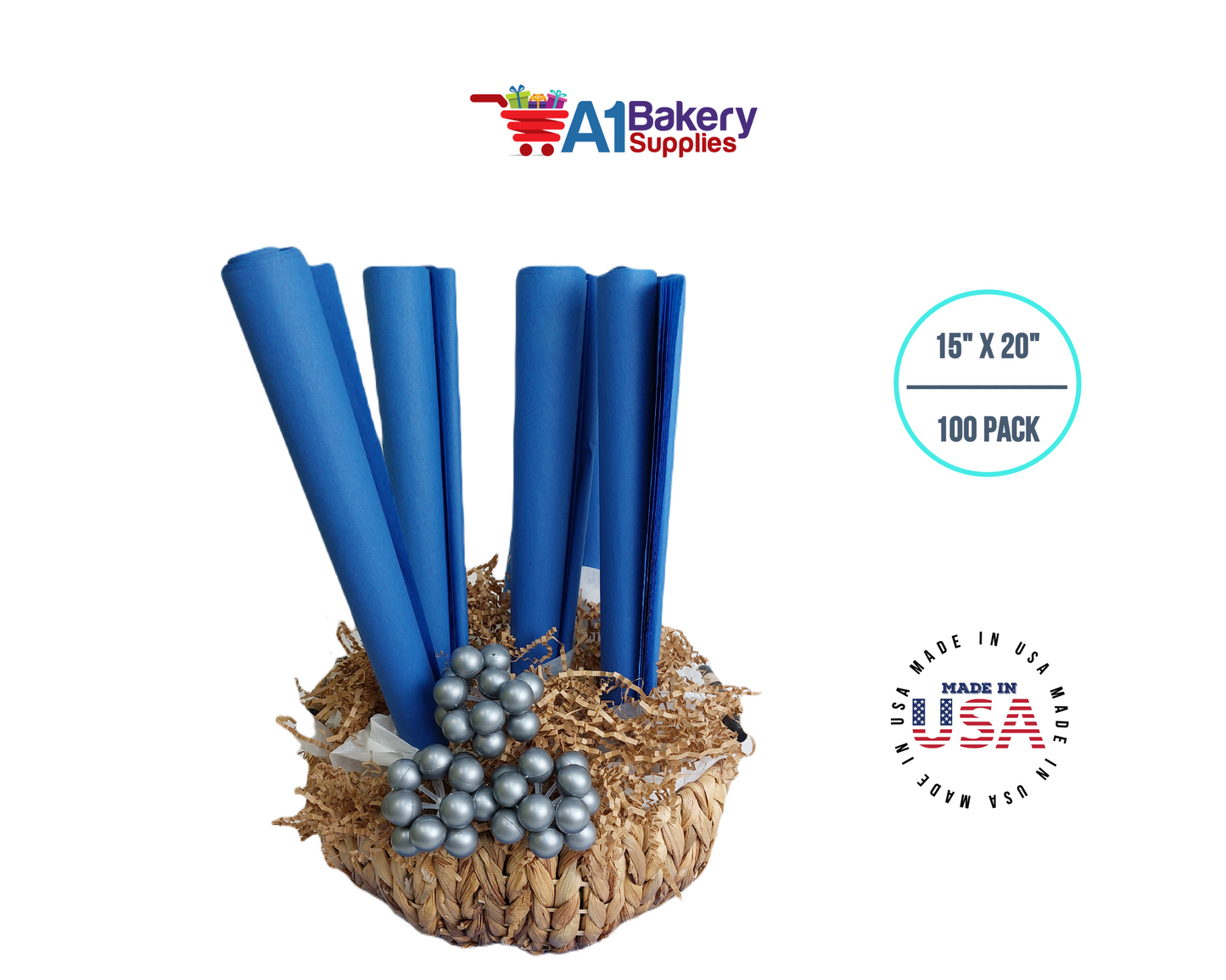 Dark Blue Gift Wrap Tissue Paper - Premium Quality Paper Made in USA 15 Inch x 20 Inch - 100 Sheets