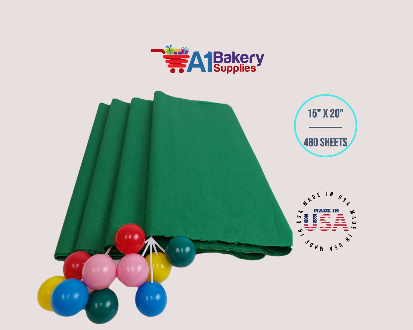 Emerald Green Tissue Paper Squares, Bulk 480 Sheets, Premium Gift Wrap and Art Supplies for Birthdays, Holidays, or Presents by A1BakerySupplies, Large 15 Inch x 20 Inch