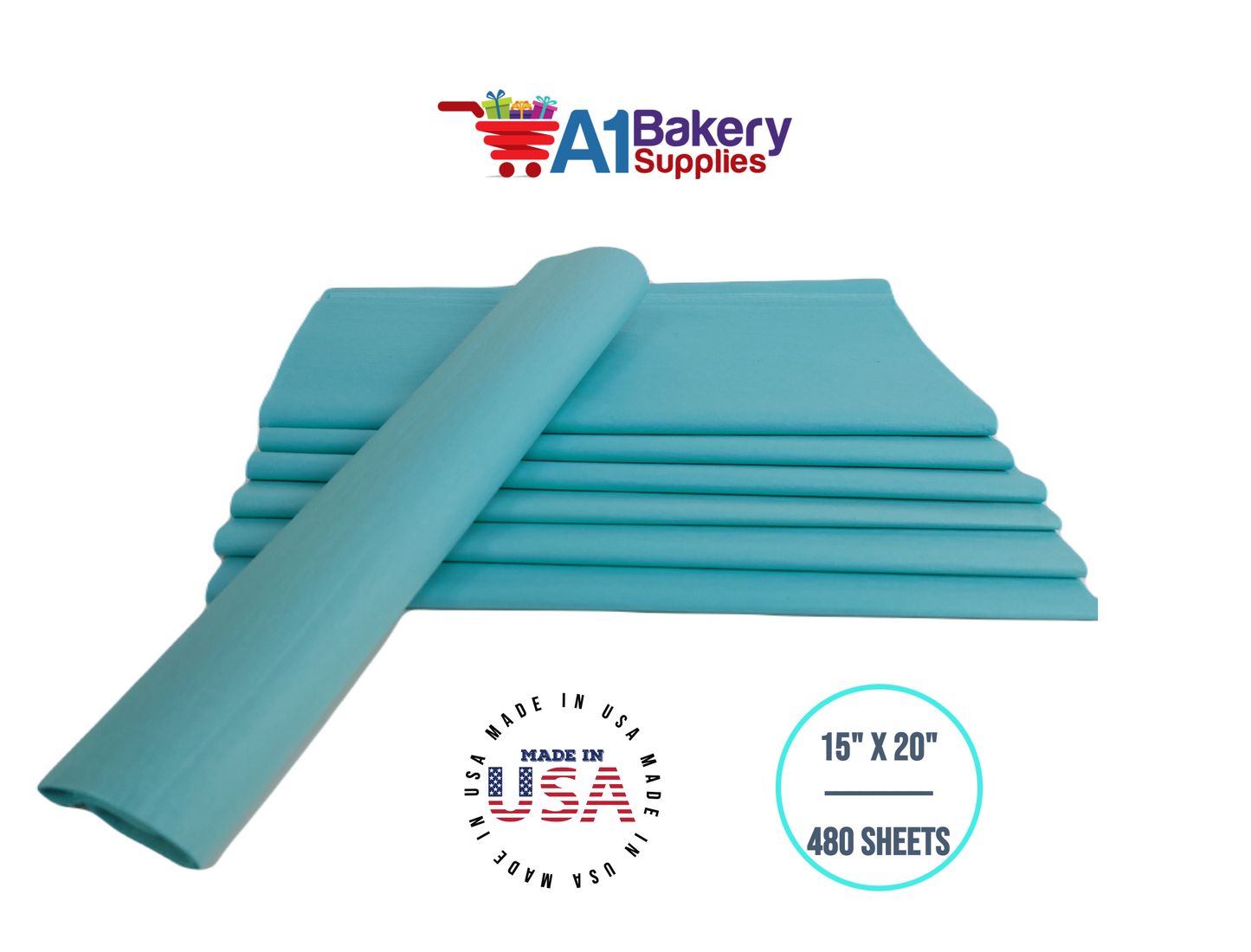 AQUA BLUE Color Tissue Paper 15 Inch x 20 Inch - 480 Sheets