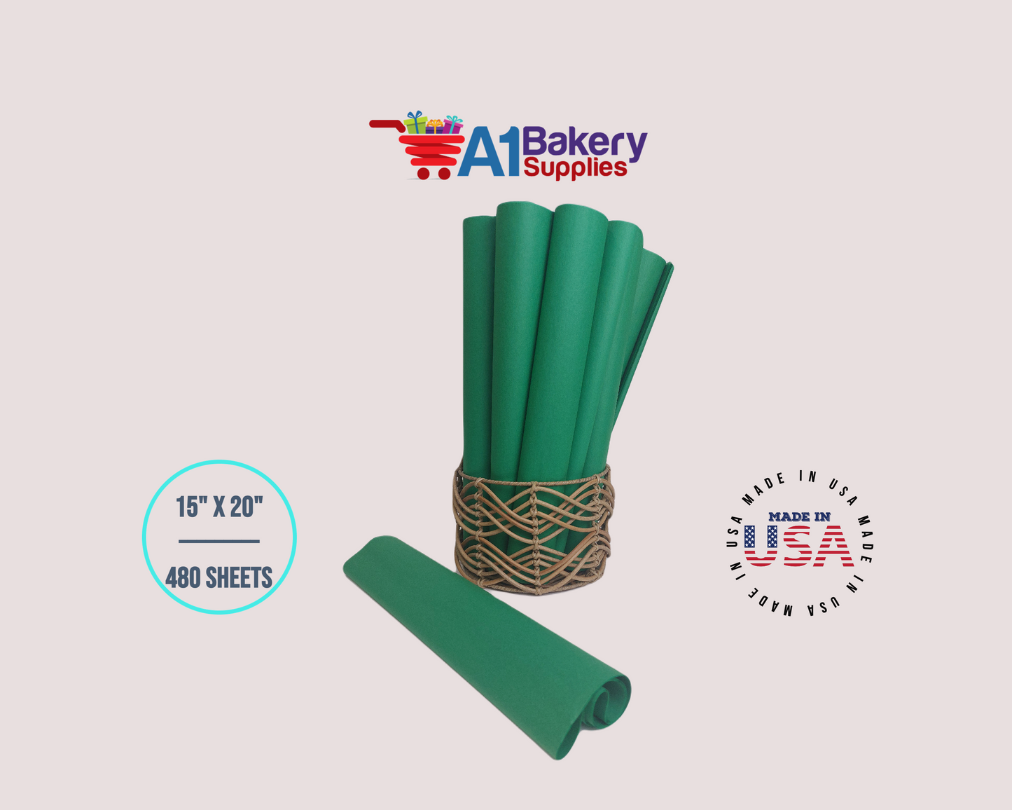 Festive Green Tissue Paper Squares, Bulk 480 Sheets, Premium Gift Wrap and Art Supplies for Birthdays, Holidays, or Presents by A1BakerySupplies, Large 15 Inch x 20 Inch