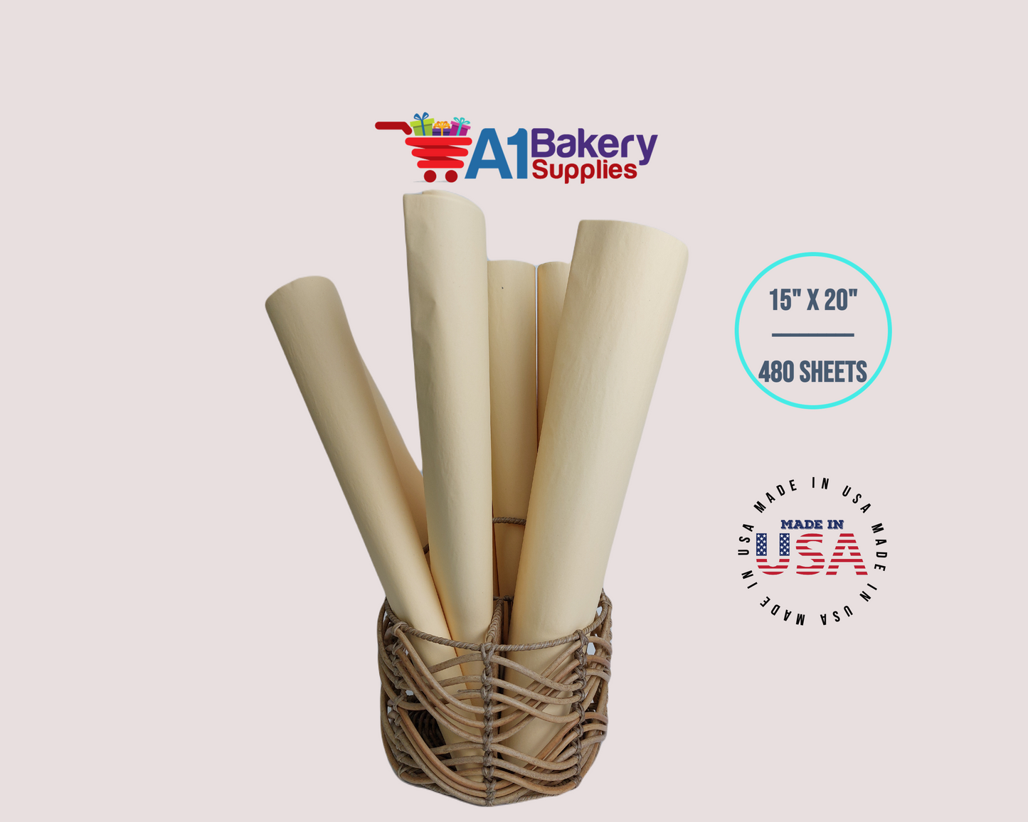 French Vanilla  Tissue Paper Squares, Bulk 480 Sheets, Premium Gift Wrap and Art Supplies for Birthdays, Holidays, or Presents by A1BakerySupplies, Large 15 Inch x 20 Inch