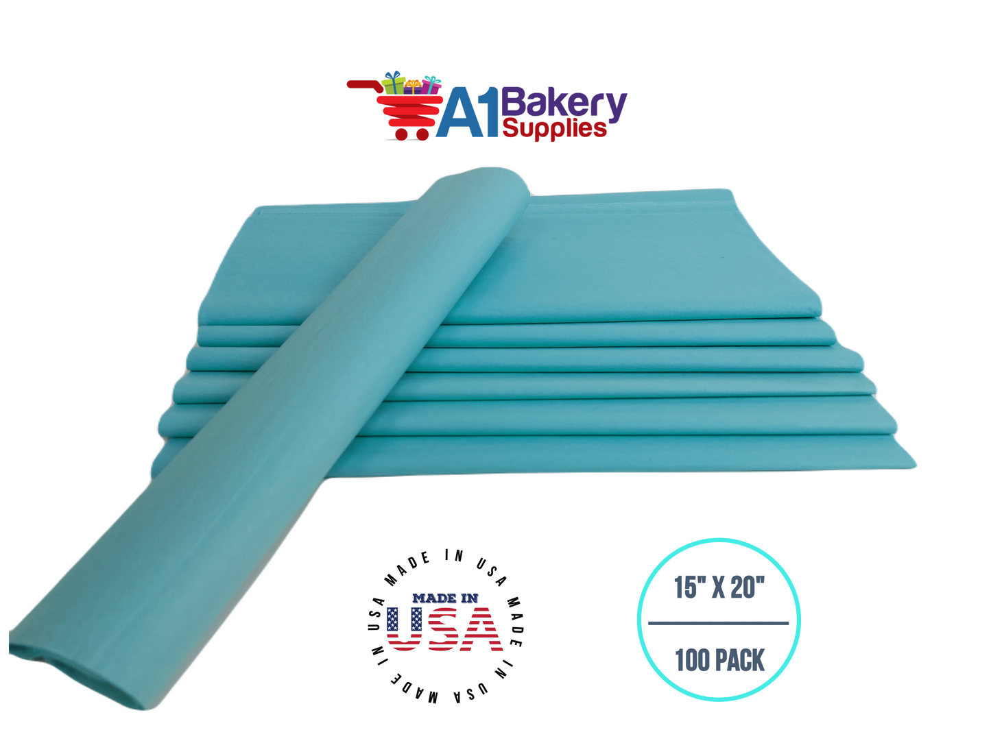 Aqua Blue Color Tissue Paper 15 Inch x 20 Inch - 100 Sheets