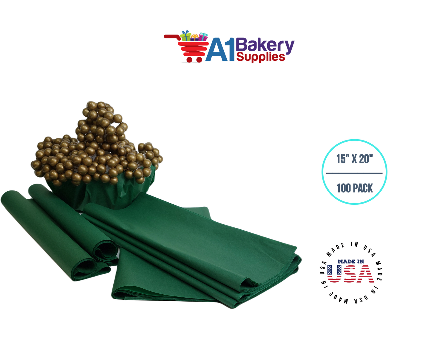 Holiday Green Wrap Tissue Paper 15 Inch X 20 Inch - 100 Sheets