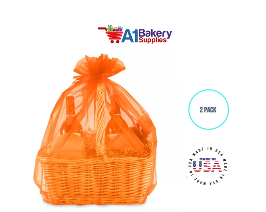 Orange Organza Fabric Gift Bags – Pack of 2 with Size 22.5 x 25 inch by A1 Bakery Supplies