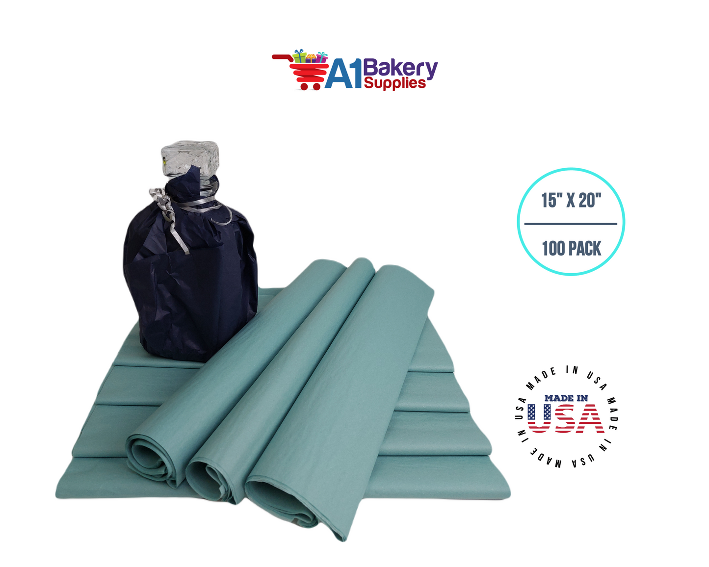 Blue Haze Tissue Paper Squares, Bulk 100 Sheets, Premium Gift Wrap and Art Supplies for Birthdays, Holidays, or Presents by A1BakerySupplies, Large 15 Inch x 20 Inch