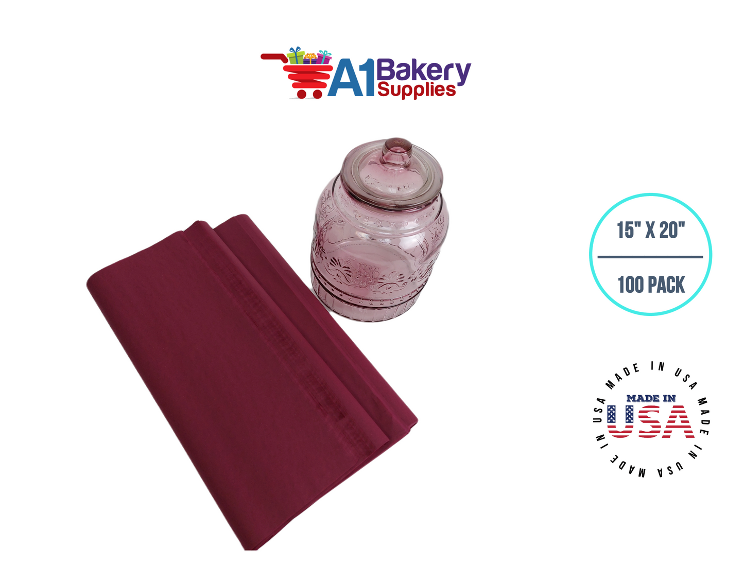 Burgundy Tissue Paper Squares, Bulk 100 Sheets, Premium Gift Wrap and Art Supplies for Birthdays, Holidays, or Presents Large 15 Inch x 20 Inch