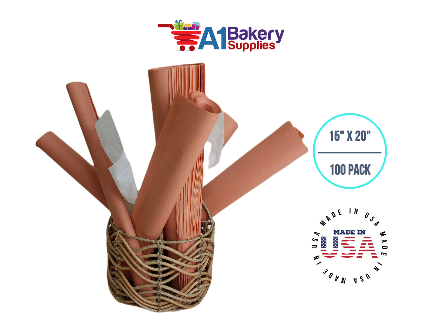 Terra Cotta Tissue Paper Squares Bulk 100 Sheets Premium Gift Wrap and Art Supplies for Birthdays Holidays or Presents by A1 Bakery Supplies Medium 15 Inch x 20 Inch