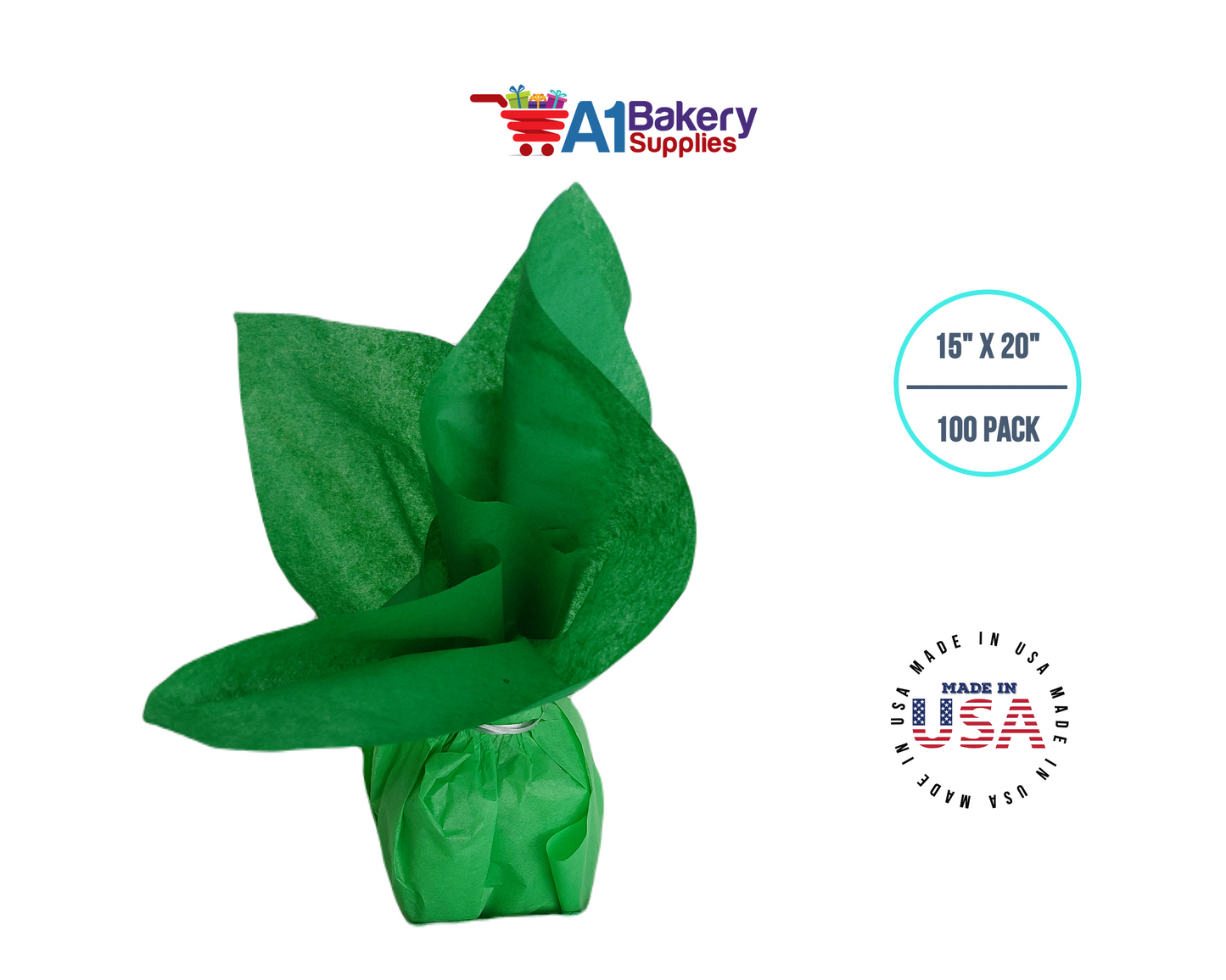 Kelly Green Tissue Paper Squares, Bulk 100 Sheets, Premium Gift Wrap and Art Supplies for Birthdays, Holidays, or Presents by A1BakerySupplies, Large 15 Inch x 20 Inch