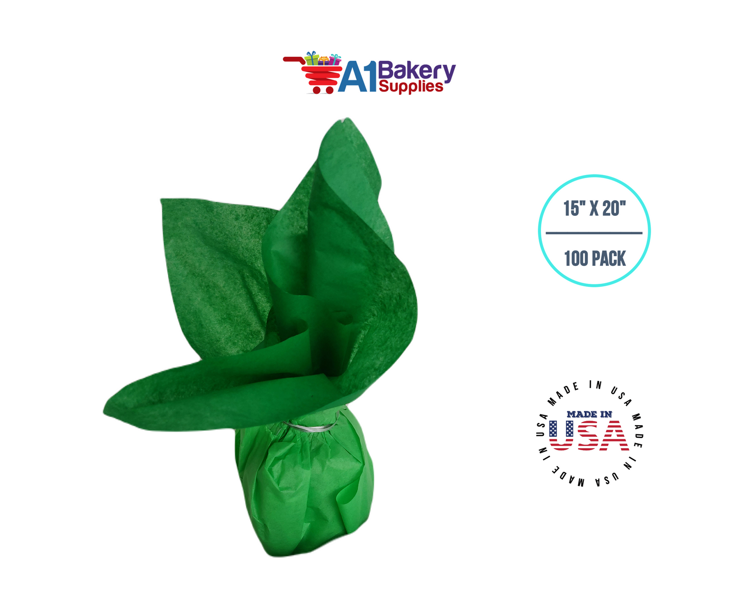 Kelly Green Tissue Paper Squares, Bulk 100 Sheets, Premium Gift Wrap and Art Supplies for Birthdays, Holidays, or Presents by A1BakerySupplies, Large 15 Inch x 20 Inch