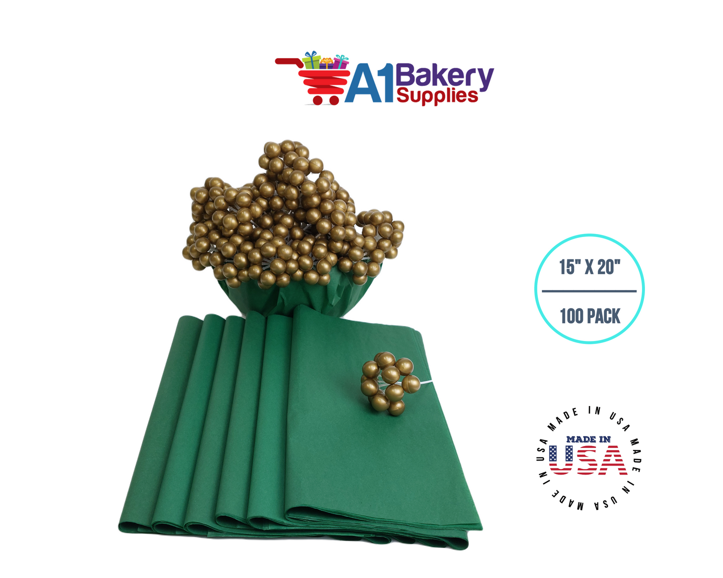 Holiday Green Wrap Tissue Paper 15 Inch X 20 Inch - 100 Sheets