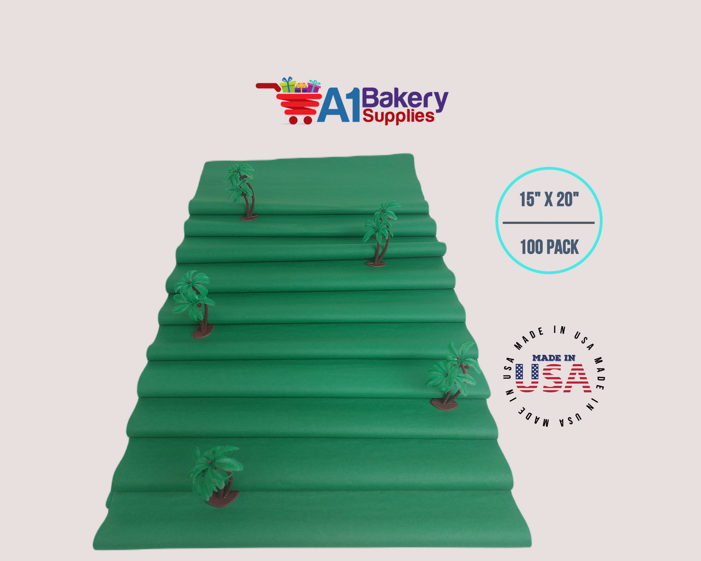 Festive Gren Tissue Paper Squares, Bulk 100 Sheets, Premium Gift Wrap and Art Supplies for Birthdays, Holidays, or Presents by A1BakerySupplies, Large 15 Inch x 20 Inch