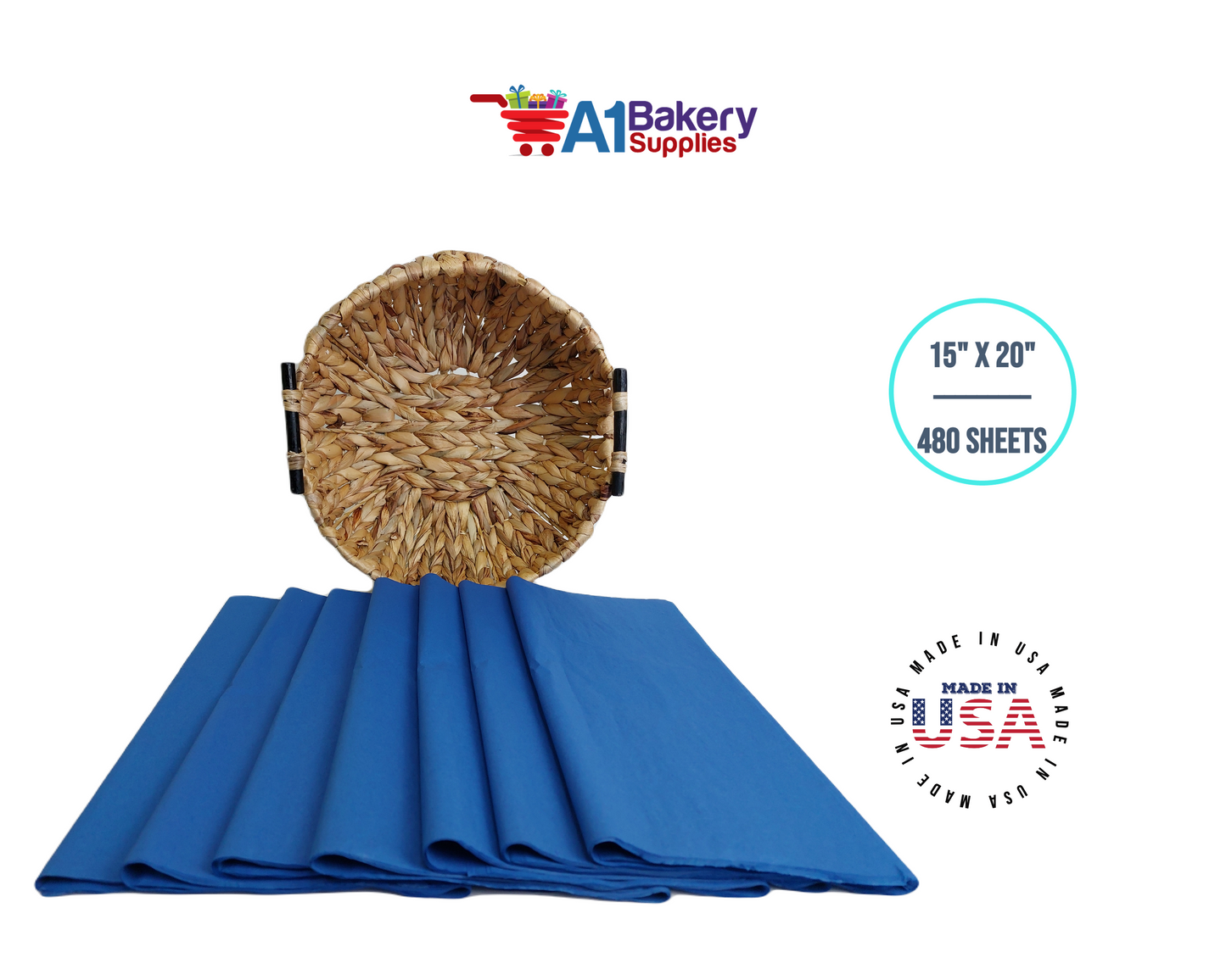 Dark Blue High Quality Gift Wrap Color Tissue Paper - Premium Quality Paper Made in USA 15 Inch x 20 Inch- 480 Sheets per Pack