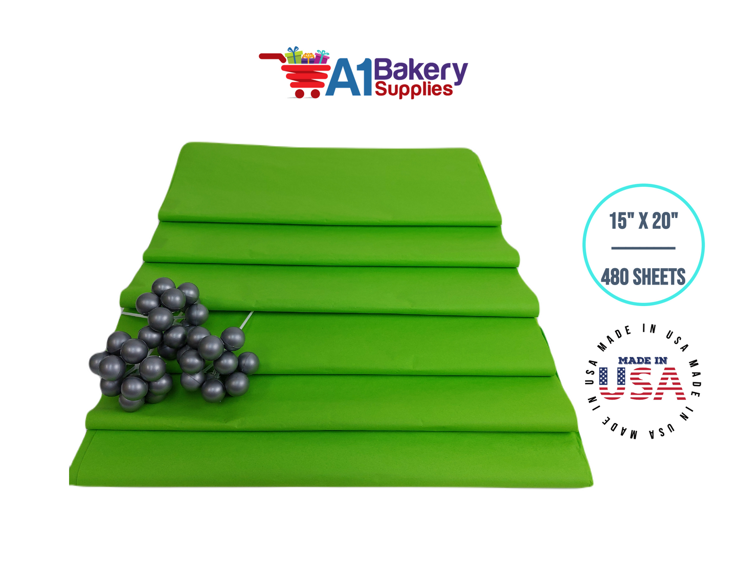 Bright Lime Tissue Paper Squares, Bulk 480 Sheets, Premium Gift Wrap and Art Supplies for Birthdays, Holidays, or Presents by A1BakerySupplies, Large 15 Inch x 20 Inch