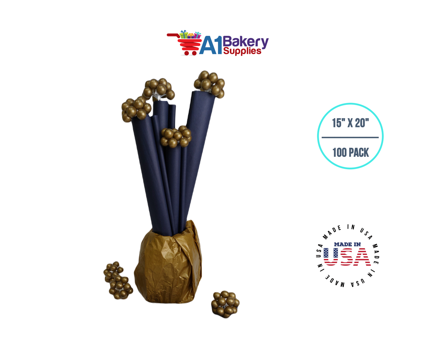 Navy Blue Tissue Paper 15 Inch x 20 Inch - 100 Sheets