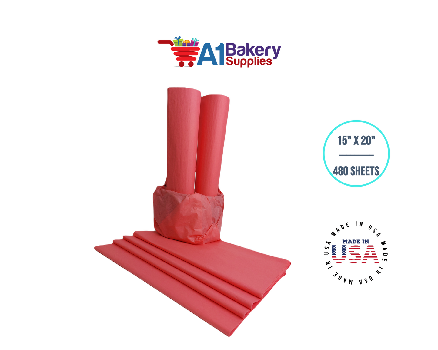 Coral Pink Color Gift Wrap Tissue Paper 15 Inch x 20 Inch - 480 Sheets Pack