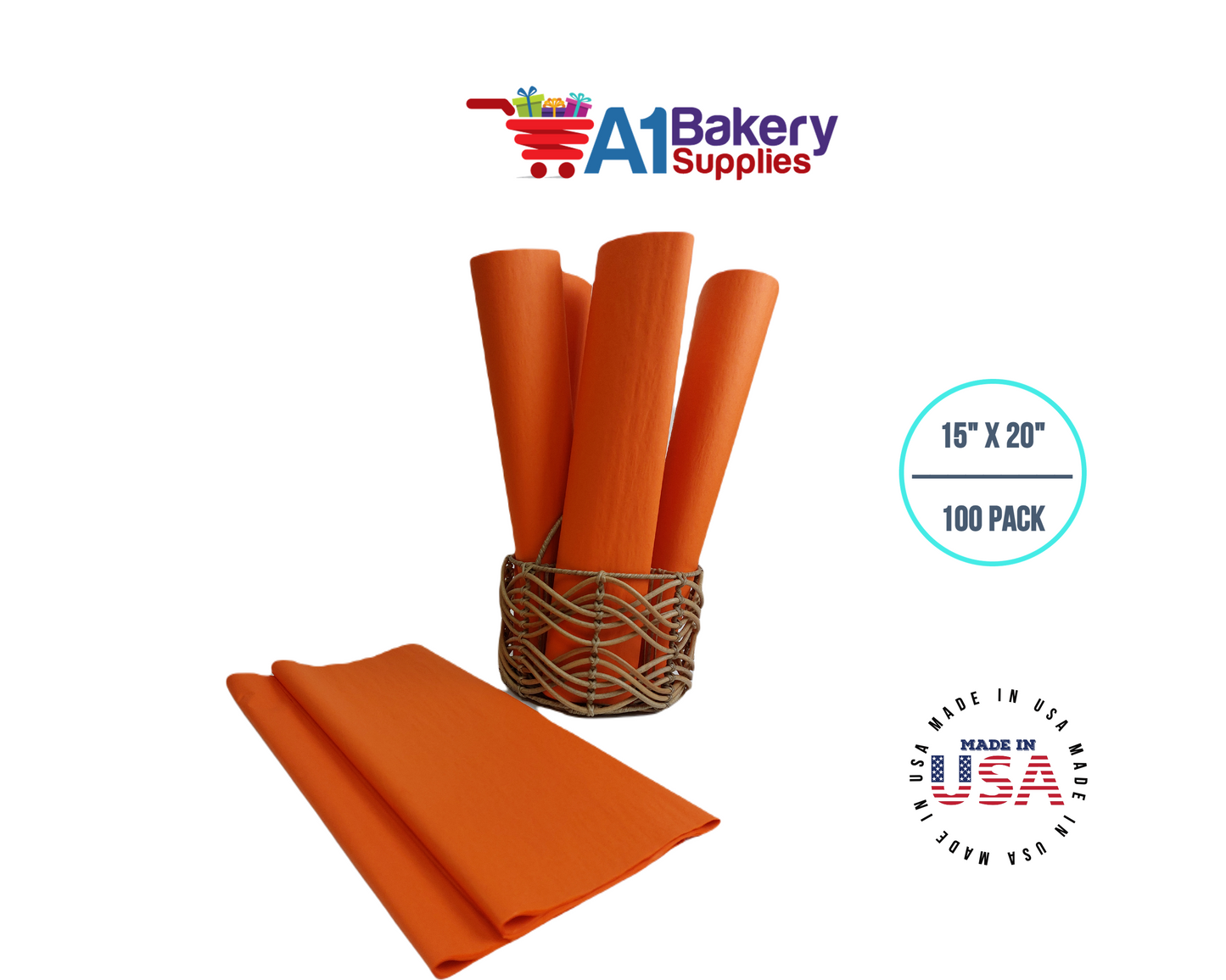 Orange Tissue Paper Squares, Bulk 100 Sheets, Premium Gift Wrap and Art Supplies for Birthdays, Holidays, or Presents Large 15 Inch x 20 Inch