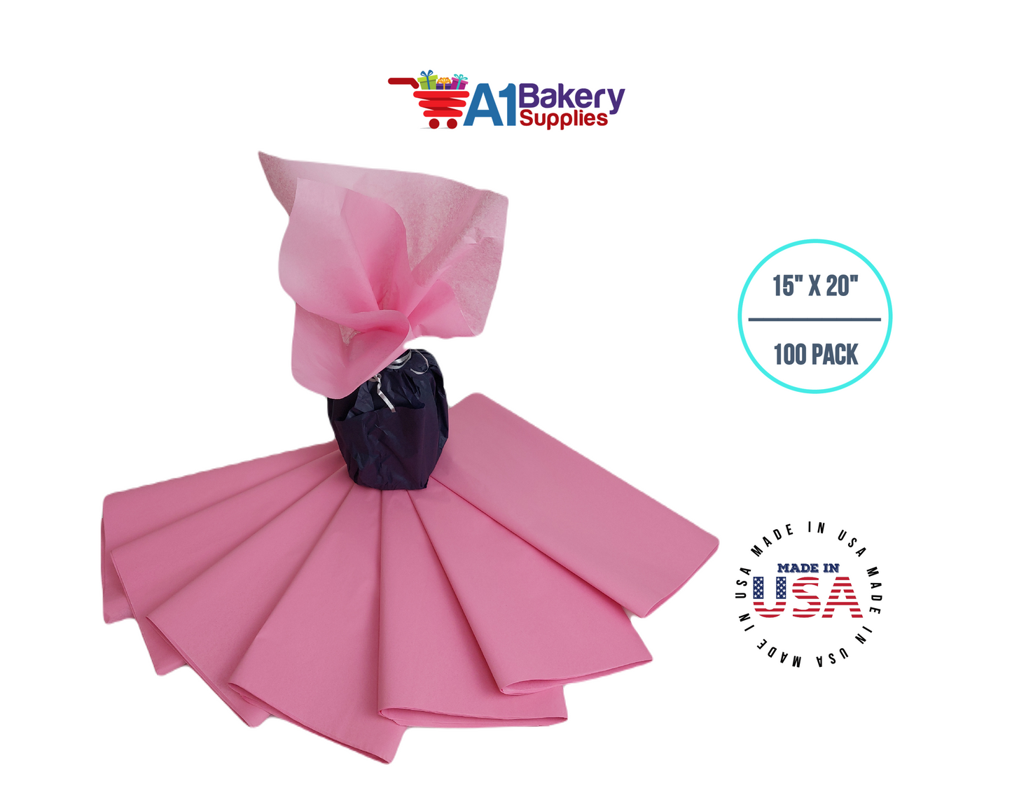 Dark Pink Tissue Paper Squares, Bulk 100 Sheets, Premium Gift Wrap and Art Supplies for Birthdays, Holidays, or Presents by A1BakerySupplies, Large 15 Inch x 20 Inch